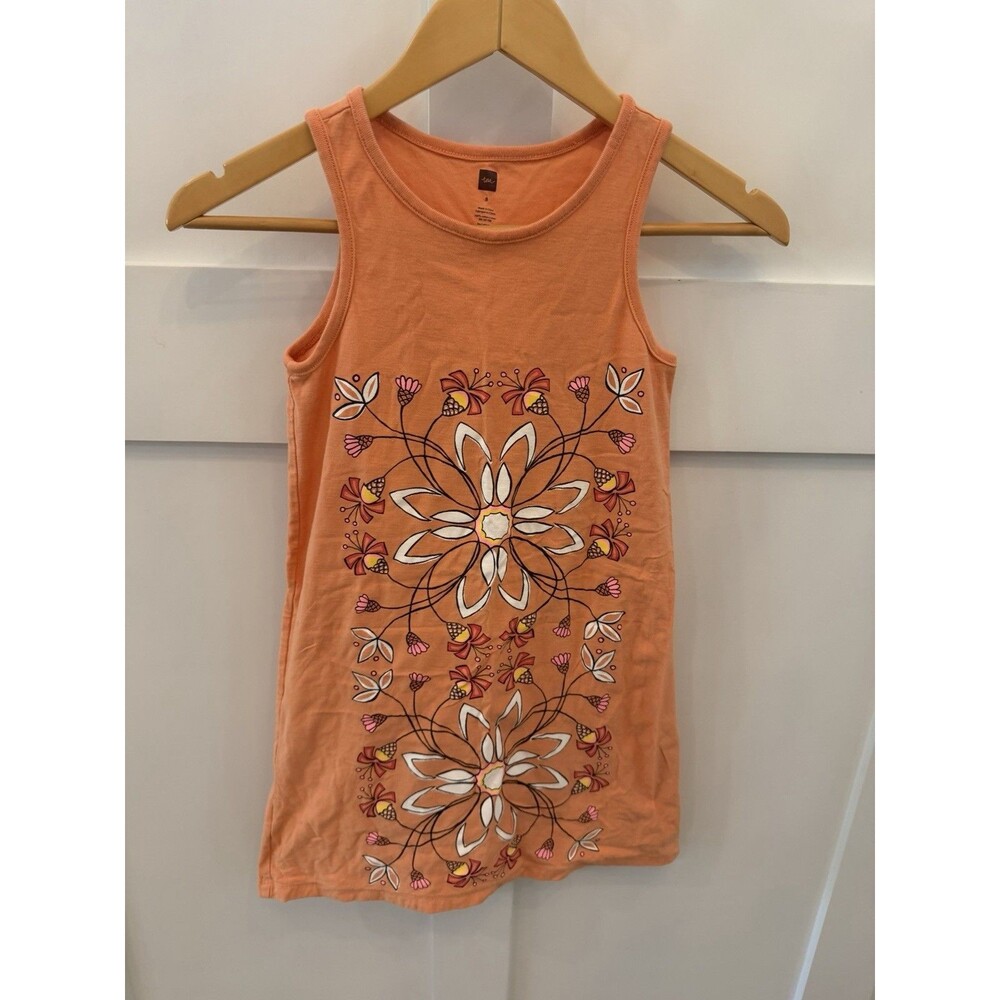 Girls Tea Orange Floral Boho Sundress Dress Size 8